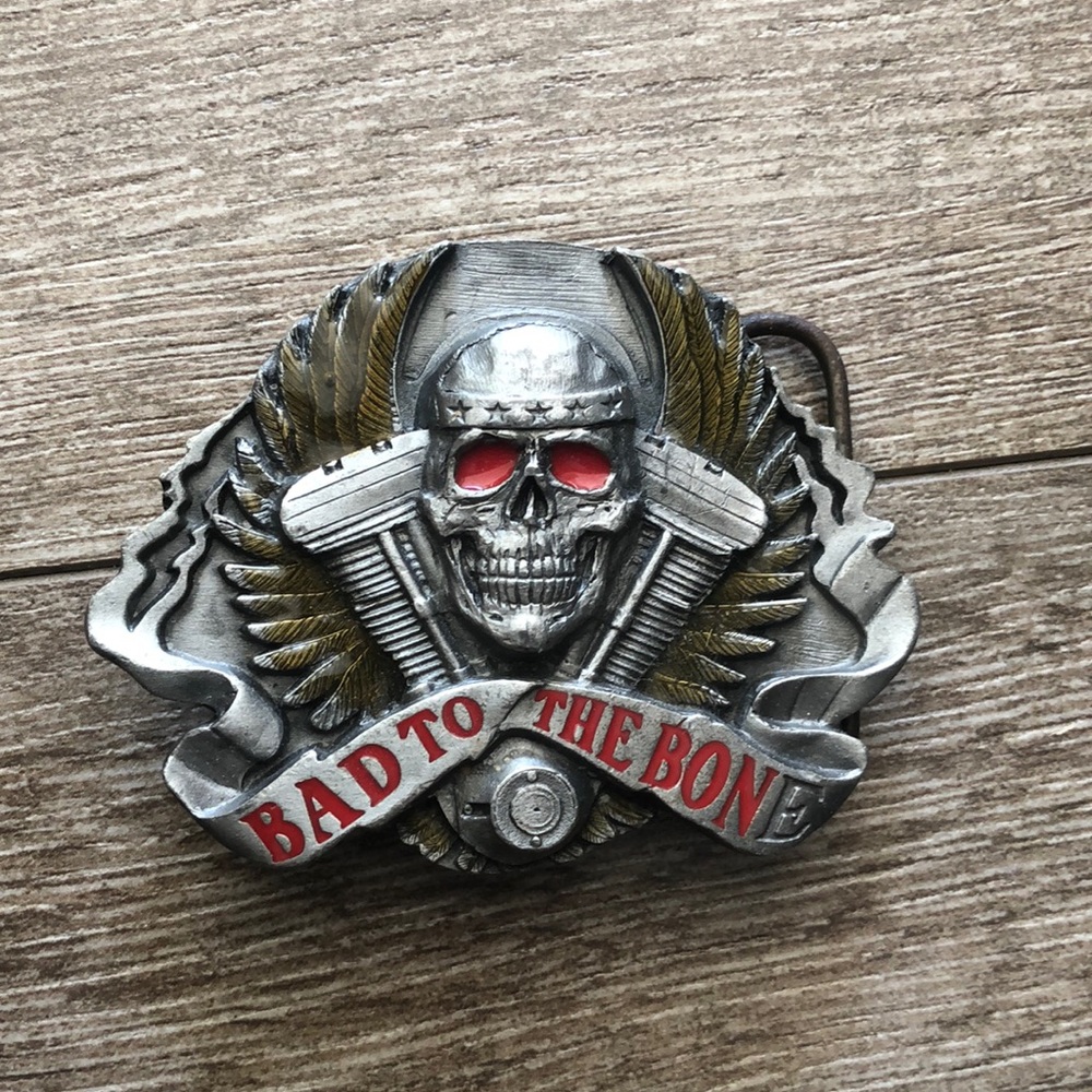 Vintage 1995 Bad to the Bone Belt Buckle Made In USA Biker Siskiyou